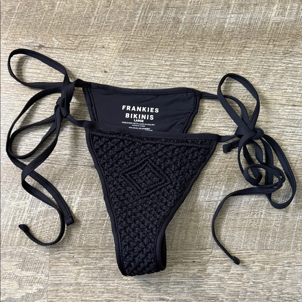 Frankies Bikinis Black Naia Tie Side Skimpy Bikini Bottom Size Large